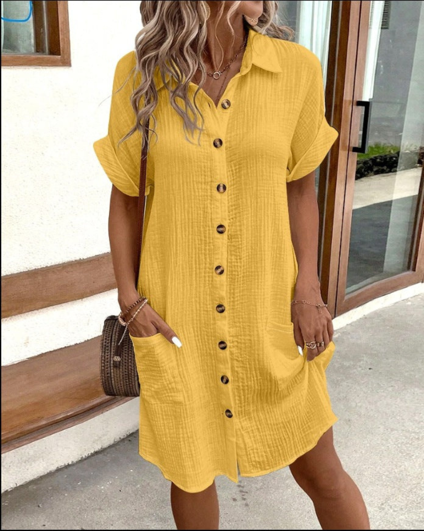 Women’s Shirt Dress – Relaxed Fit – Breathable Blend – Button Front – Casual Style