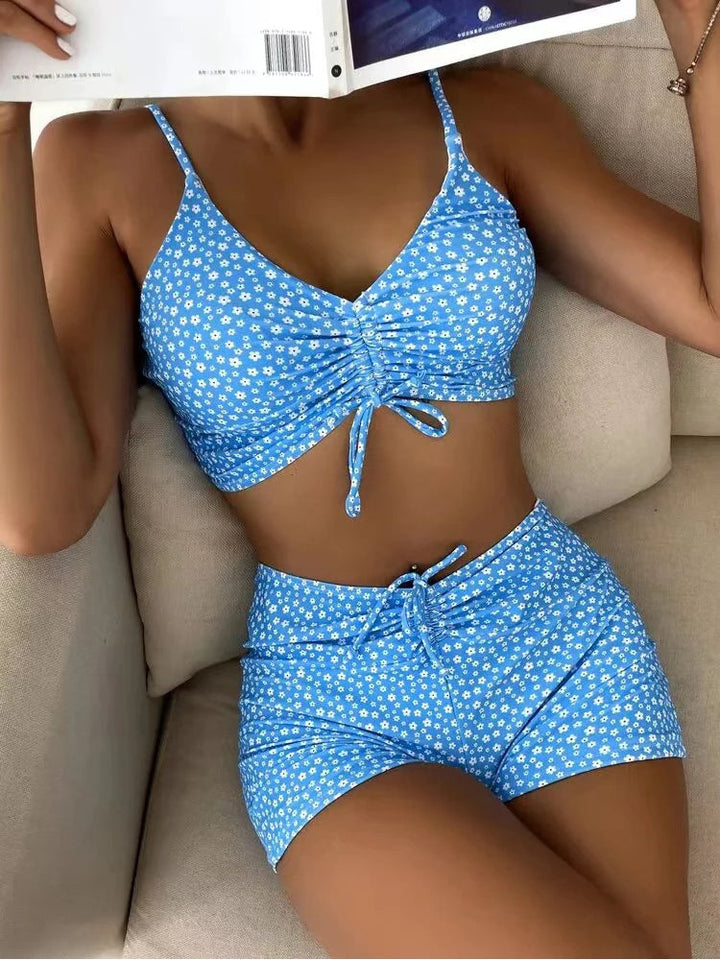 Women’s Bikini Set – Ruched Bralette Top – High Waist – Stretch Breathable Fabric
