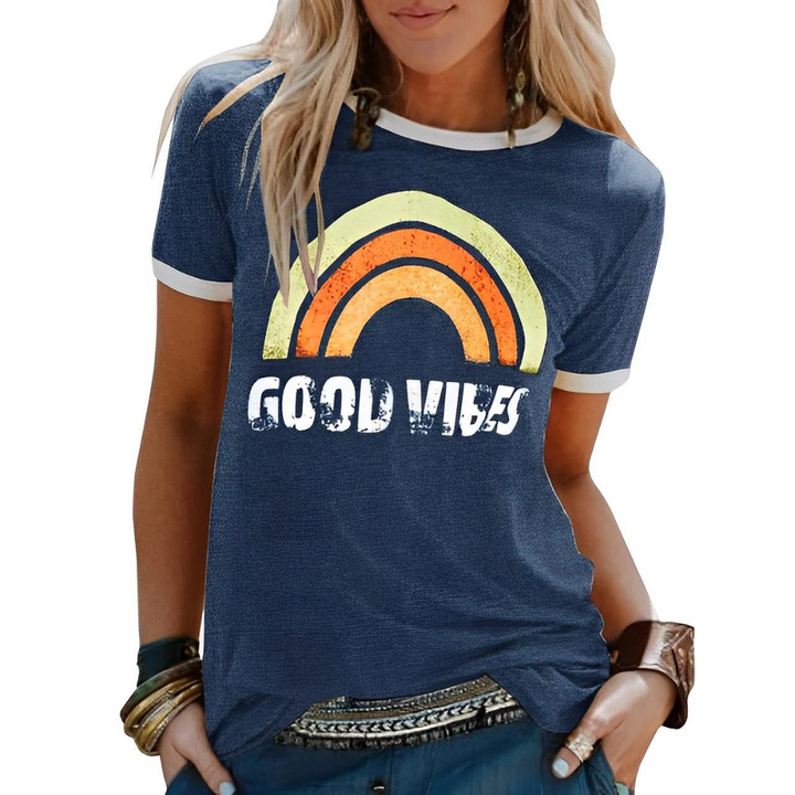 Women’s T-Shirt – Relaxed Fit – Soft Knit – Graphic Front – Ribbed Trim Casual Style
