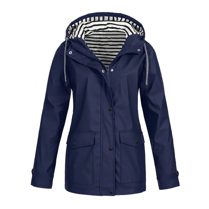 Women’s Raincoat – Relaxed Fit – Adjustable Hood – Button Front – Mid-Length Waterproof
