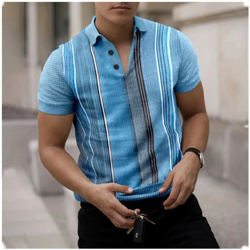 Men’s Polo Shirt - Regular Fit - Vertical Stripe Design - Button Placket Smart Casual