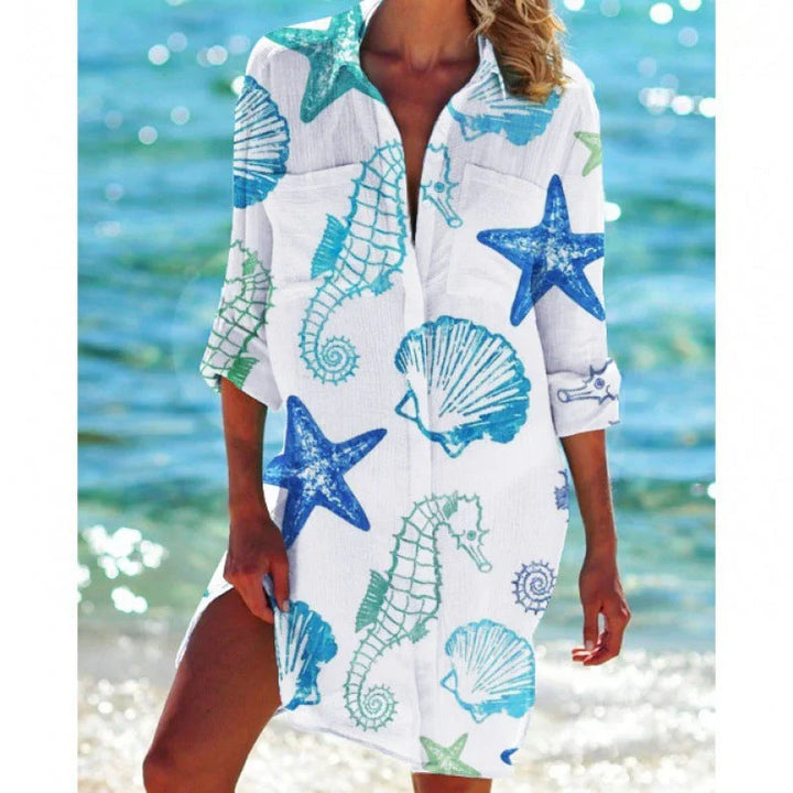 Women’s Tunic Cover-Up – Relaxed Fit – Breathable Blend – Button Front – Casual Layer