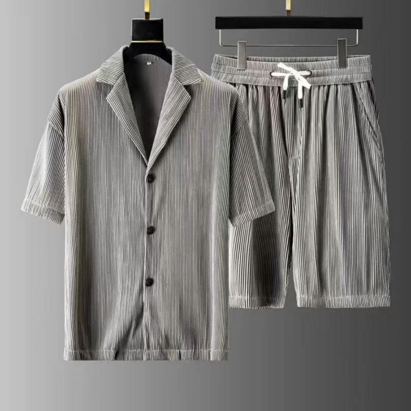 Men’s Polo Shirt and Shorts Set – Relaxed Fit – Ribbed Texture – Soft Knit Casual Wear
