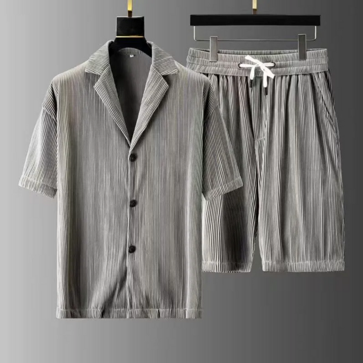Men’s Polo Shirt and Shorts Set – Relaxed Fit – Ribbed Texture – Soft Knit Casual Wear