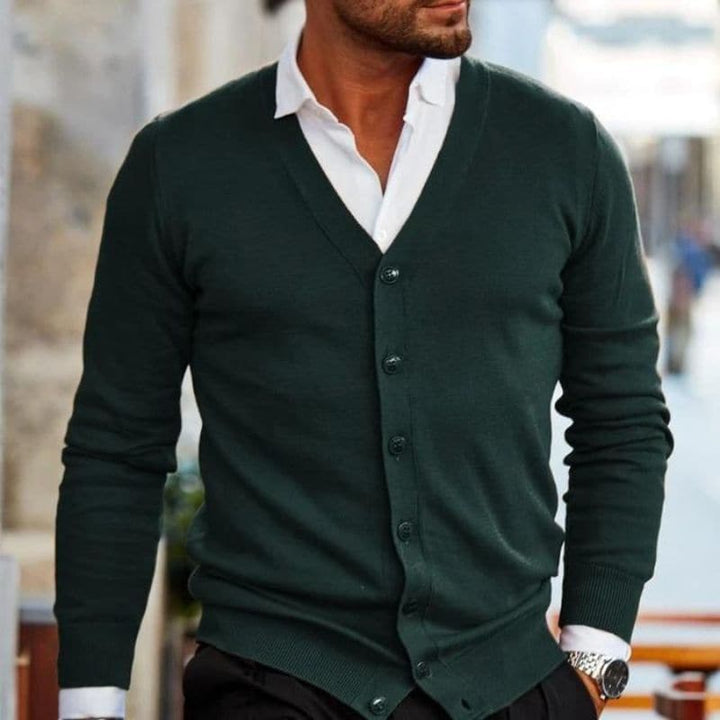 Men's Cardigan - Soft Knit - V-Neck - Button Front - Regular Fit - Ribbed Hem & Cuffs