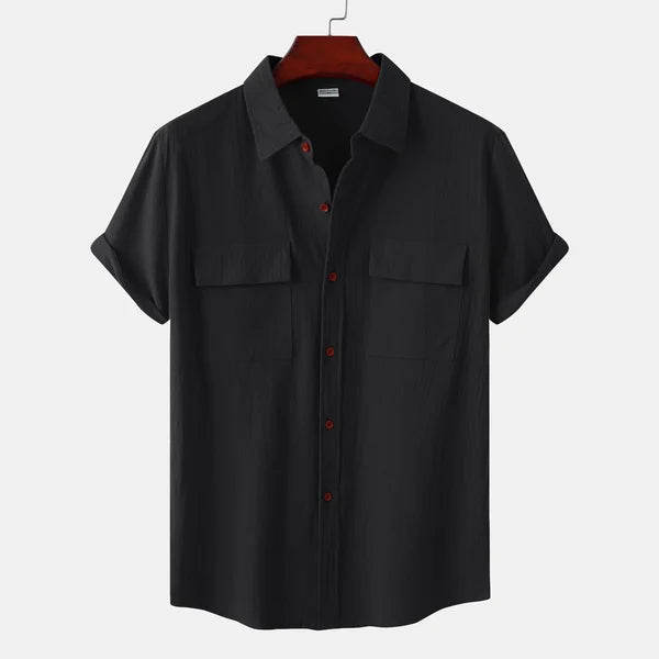 Men’s Short Sleeve Shirt – Relaxed Fit – Natural Fibers – Button Down – Chest Pockets