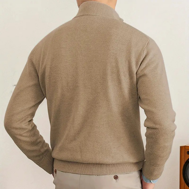 Men’s Half-Zip Sweater – 100% Cotton – Regular Fit – Ribbed Trim – Smart Casual Layer