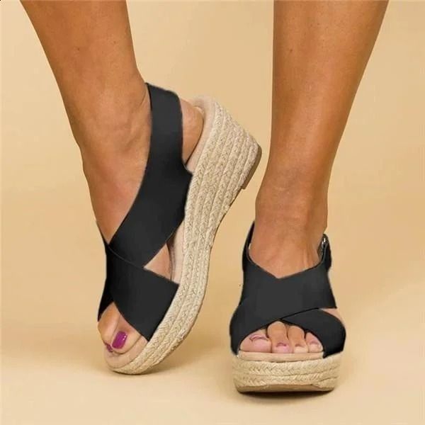 Women's Wedge Sandals – Crisscross Straps – Espadrille Platform – Open Toe Design