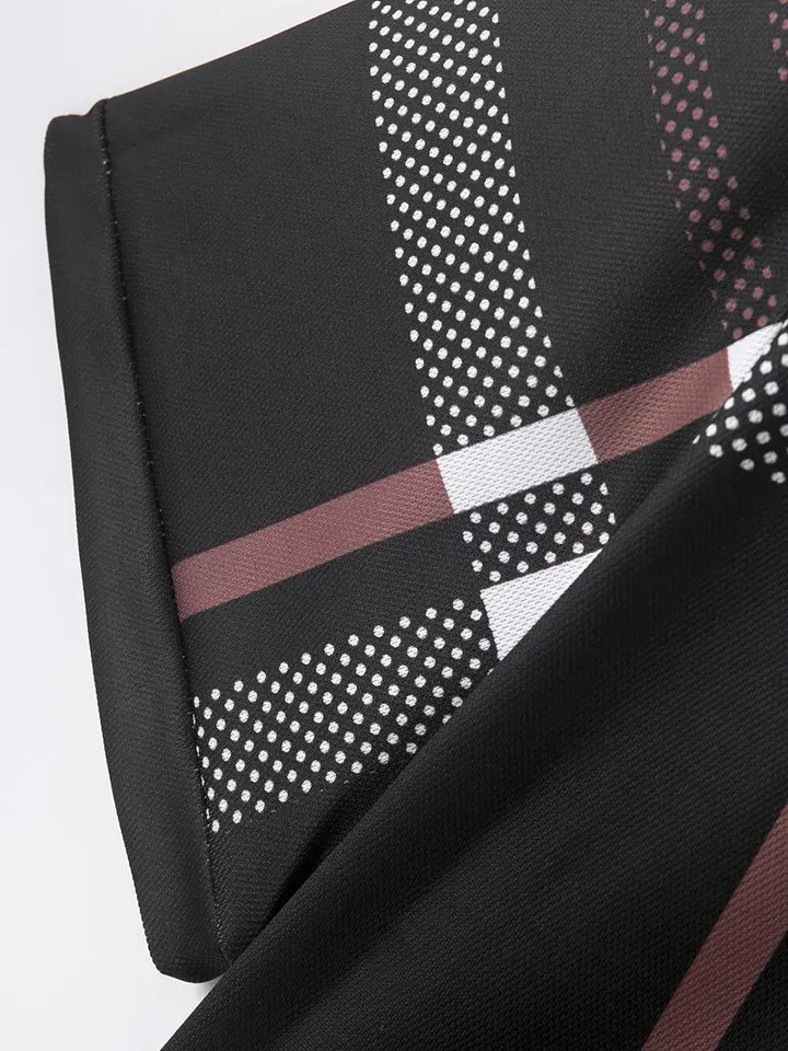 Men's Polo Shirt - Plaid Pattern - Slim Fit - Short Sleeve Button-Down Collar