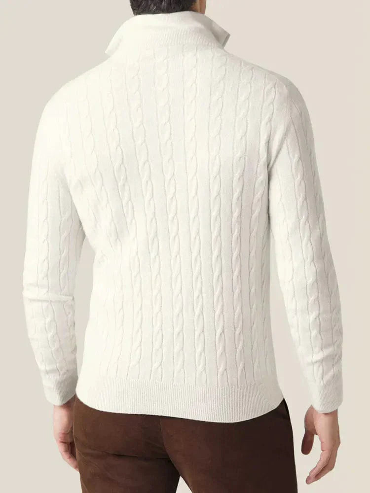 Men’s Sweater – Wool Blend – Cable Knit – Half Zip – Stand Collar – Smart Casual Fit