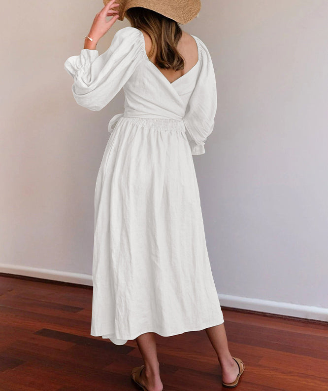 Women's Off-the-Shoulder Dress - Smocked Bodice - Puff Sleeves - Flowy Lightweight Fit