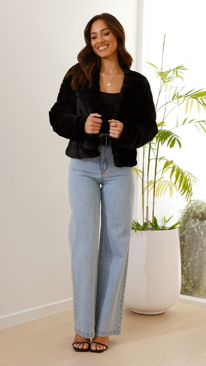 Women’s Crop Jacket - Faux Fur - Quilted Open Front - Structured Fit Cozy Layer