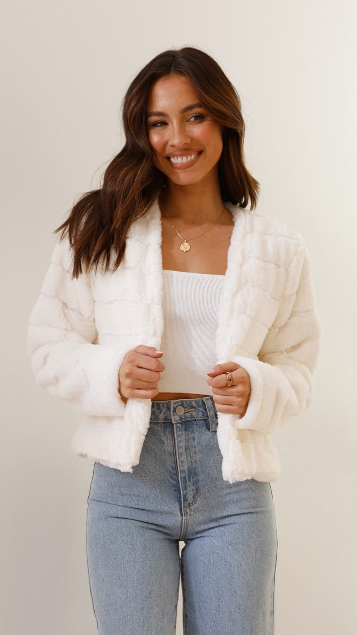 Women’s Crop Jacket - Faux Fur - Quilted Open Front - Structured Fit Cozy Layer