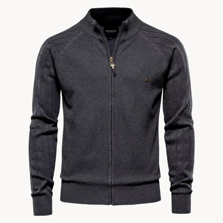 Men’s Hybrid Jacket – Slim Fit – Knitted Wool Blend – Ribbed Trim – Zip-Up Casual Layer