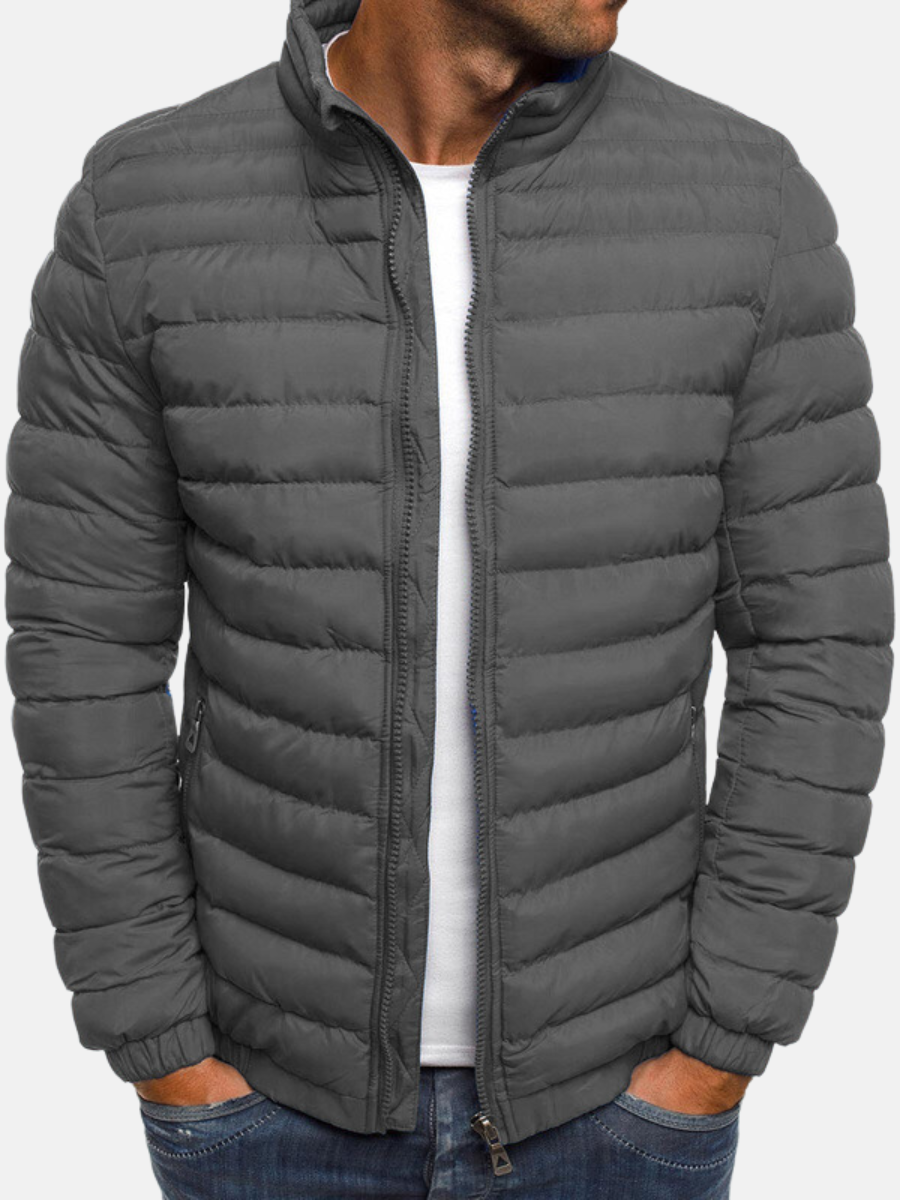 Men’s Quilted Jacket - Slim Fit - Lightweight Padded - High Collar Casual Outerwear