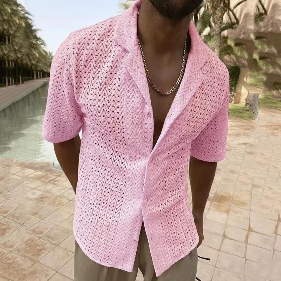 Men’s Polo Shirt - Soft Knit - Relaxed Fit - Textured Zigzag Design - Short Sleeve
