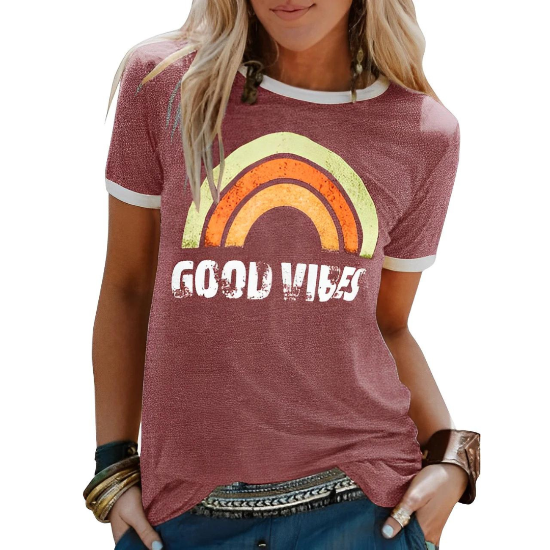 Women’s T-Shirt – Relaxed Fit – Soft Knit – Graphic Front – Ribbed Trim Casual Style