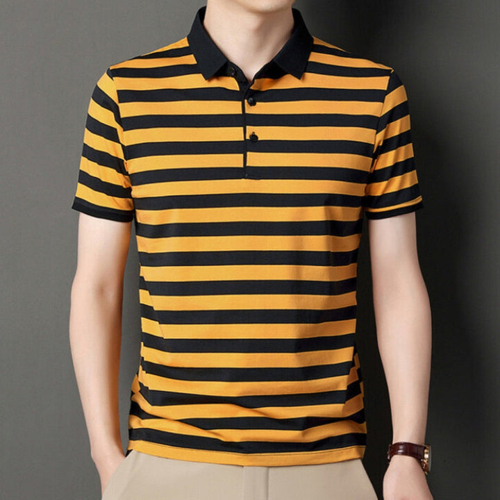 Men’s Polo Shirt - Slim Fit - Soft Knit - Striped Design - Short Sleeve Casual Wear