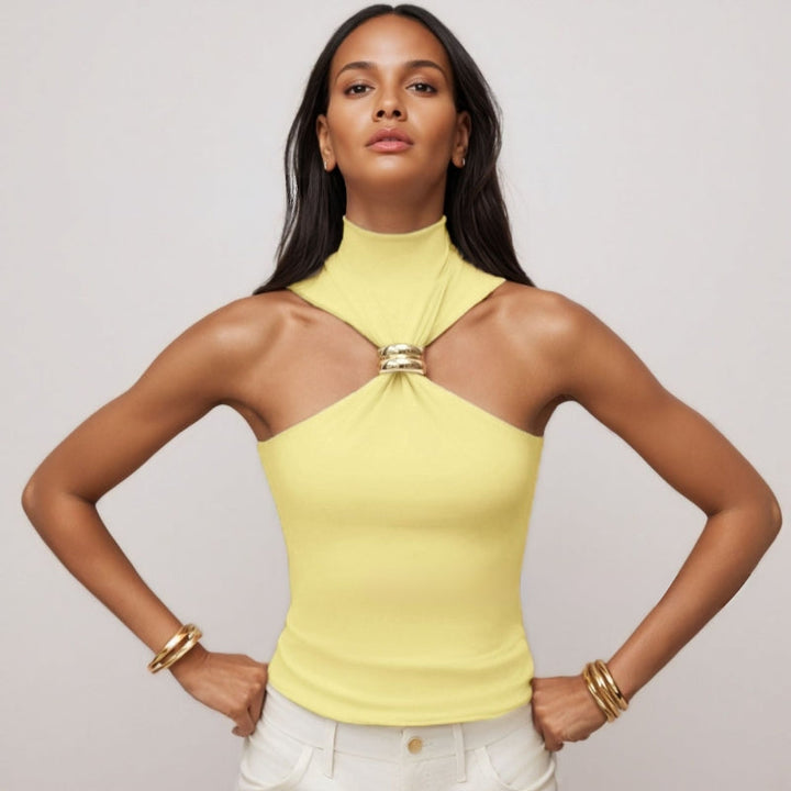Women’s Tank Top - Soft Knit - Slim Fit Halter Neck - Metal Ring Detail - Breathable Fabric