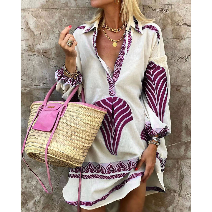 Women’s Mini Dress – Relaxed Fit – V-Neck – Breathable Blend