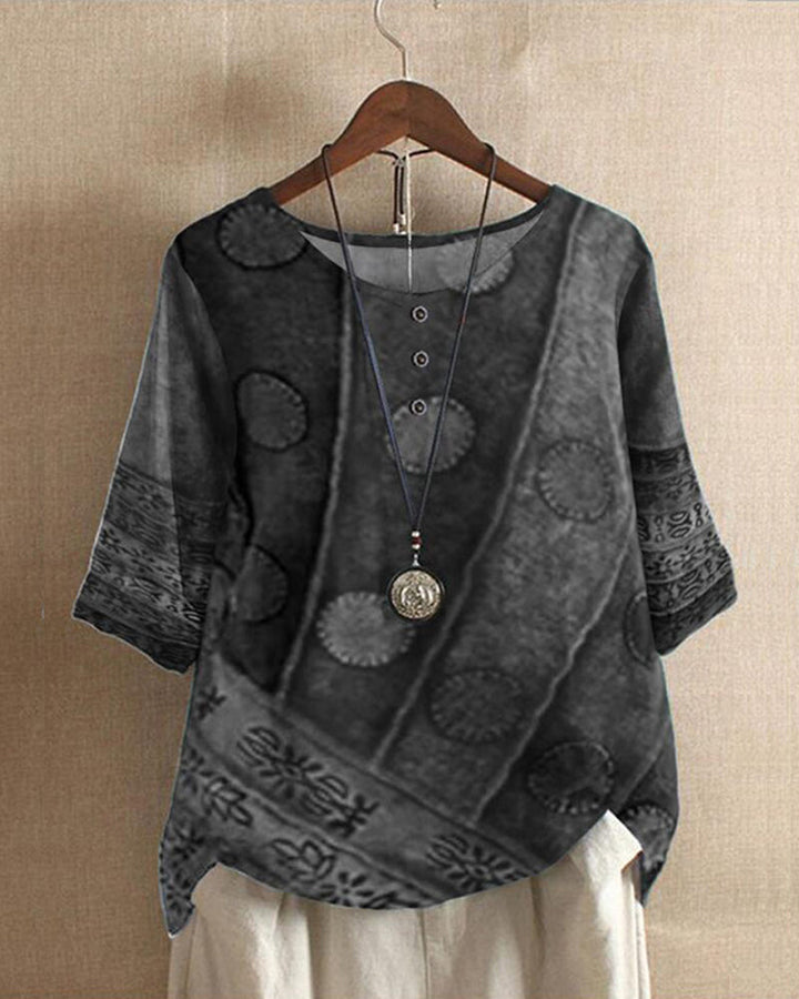 Women’s Boho Top – Relaxed Fit – Natural Fibers – 3/4 Sleeve – Button Front Casual Wear