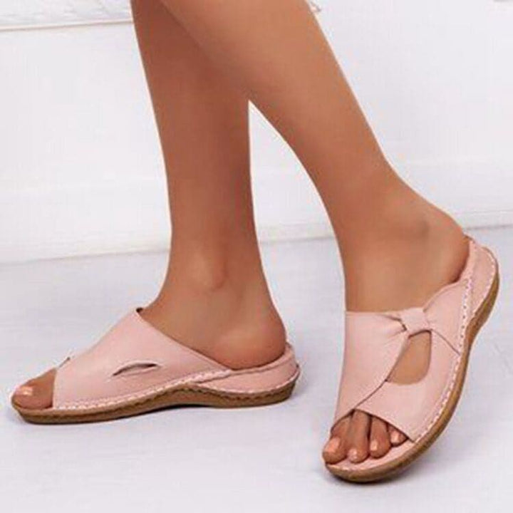 Women’s Sandals – Slip-On Comfort – Flat Sole – Cross-Strap Design – Breathable Feel