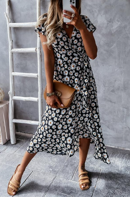 Women’s Midi Dress – A-Line Silhouette – Relaxed Fit – Short Sleeve – Breathable Blend