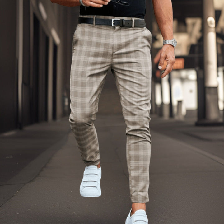 Men's Chino Pants - Slim Fit - Full Length - Plaid Pattern