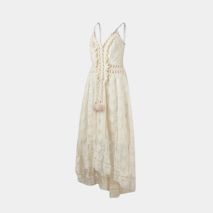 Women’s Midi Dress - Relaxed Fit - Lace Detailing - Spaghetti Straps - Boho Style