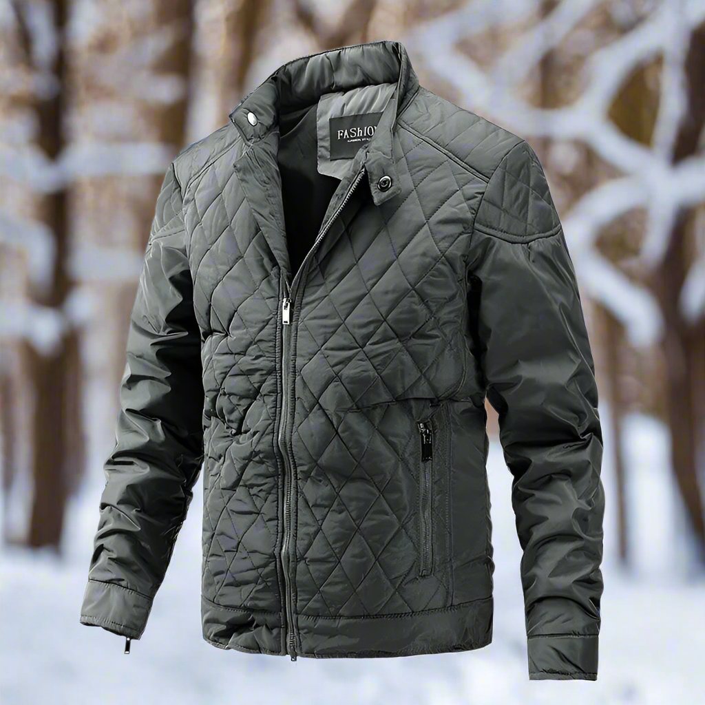 Men’s Quilted Jacket – Slim Fit – High Collar – Zip Pockets