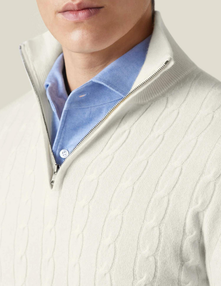 Men’s Sweater – Wool Blend – Cable Knit – Half Zip – Stand Collar – Smart Casual Fit