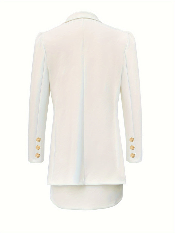 Women's Tailored Blazer - Double-Breasted - Padded Shoulders - Gold Button Closure