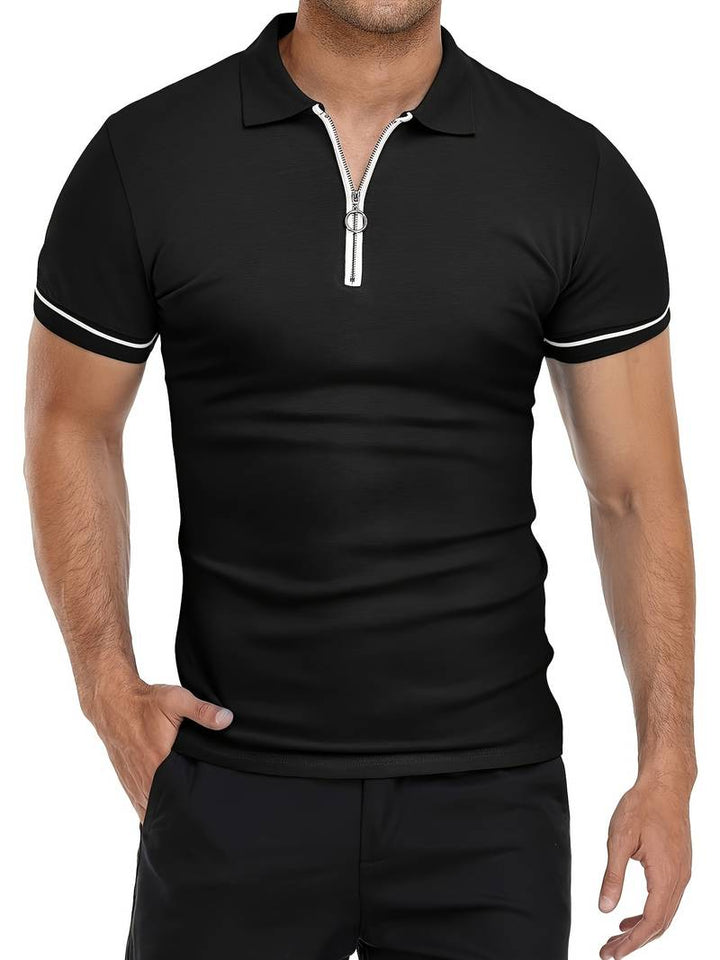 Men’s Polo Shirt - Zipper Neckline - Short Sleeve - Breathable Casual Wear