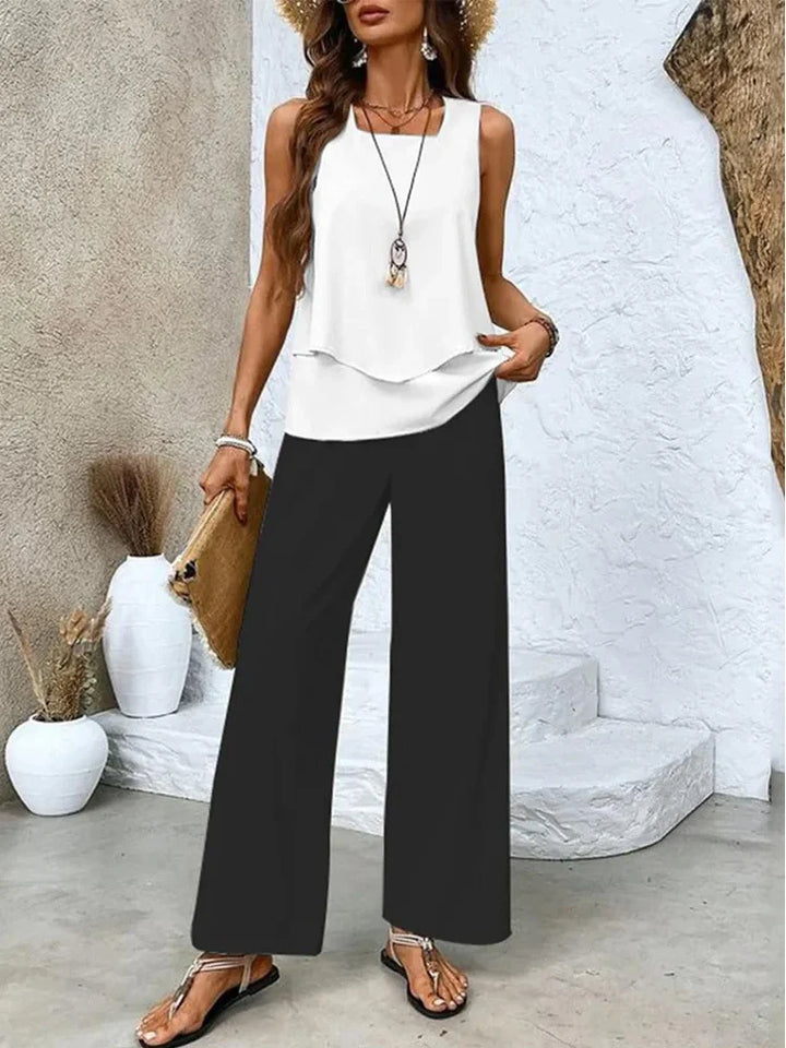Women’s Two-Piece Set – Sleeveless Top – Wide-Leg Pants – Breathable Blend – Relaxed Fit