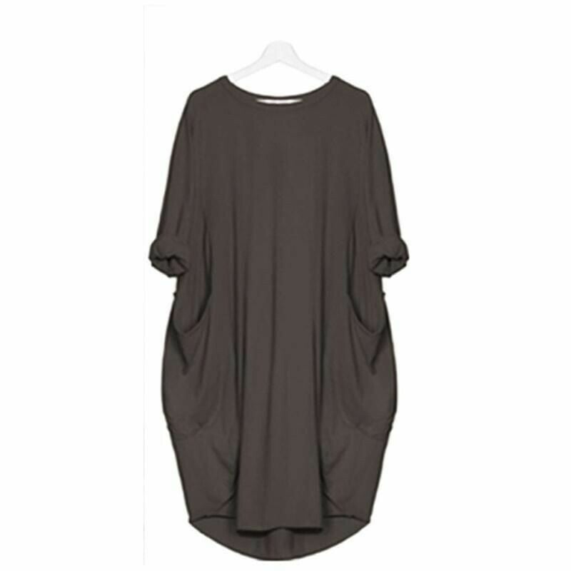 Women’s Midi Dress – Relaxed Fit – Round Neck – Breathable Blend – Side Pockets