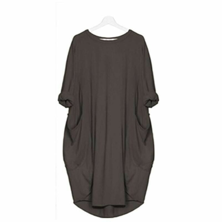 Women’s Midi Dress – Relaxed Fit – Round Neck – Breathable Blend – Side Pockets