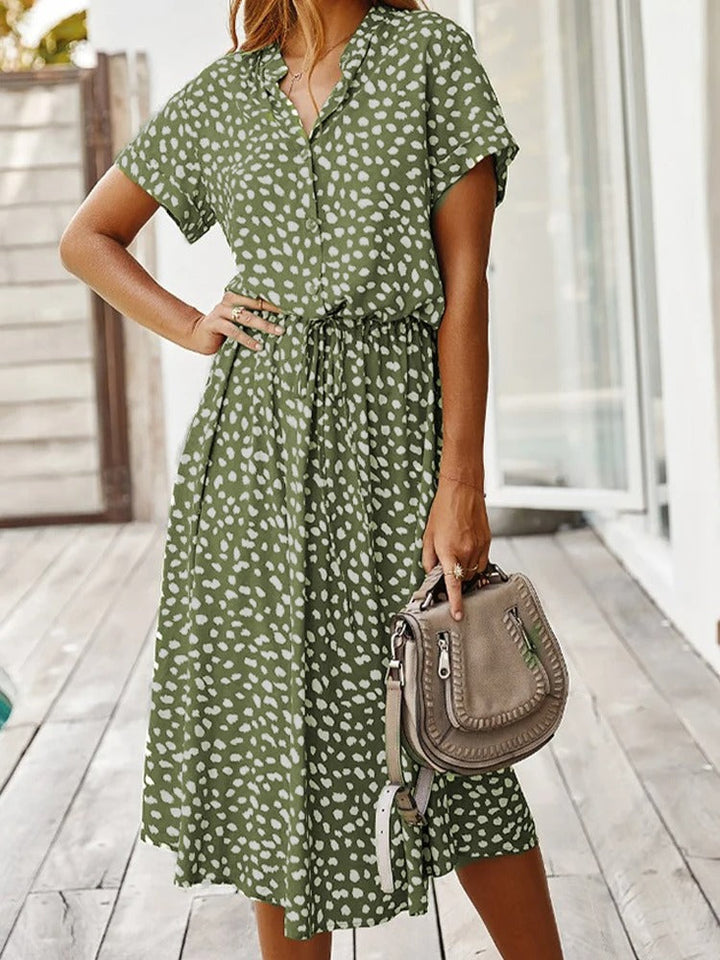 Women’s Midi Dress - Relaxed Fit - Breathable Blend - Button Front - Adjustable Waist