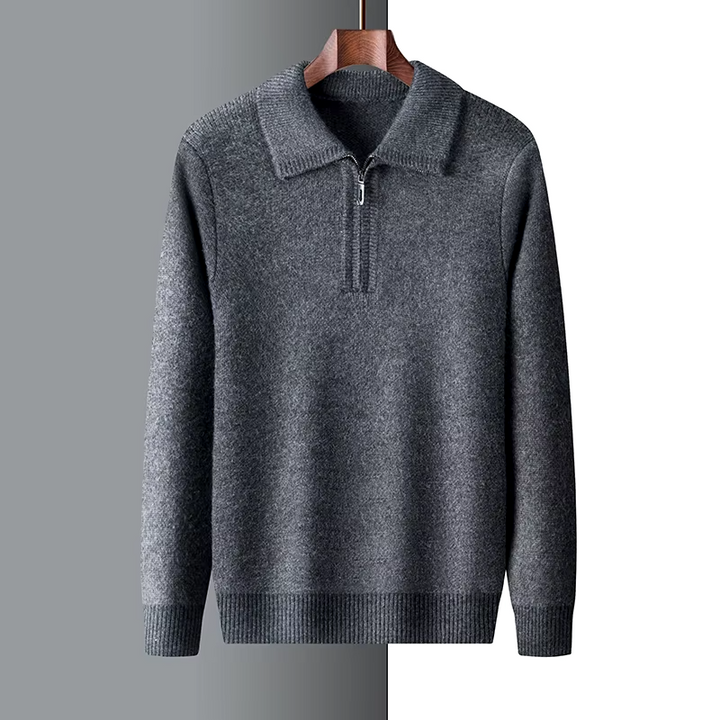 Men’s Quarter-Zip Sweater – Regular Fit – Ribbed Trim – Smart Casual Style