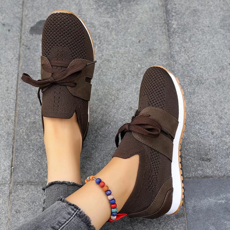 Women’s Knit Sneakers - Breathable Soft Fabric - Lace-Up Comfort Fit - Casual Style