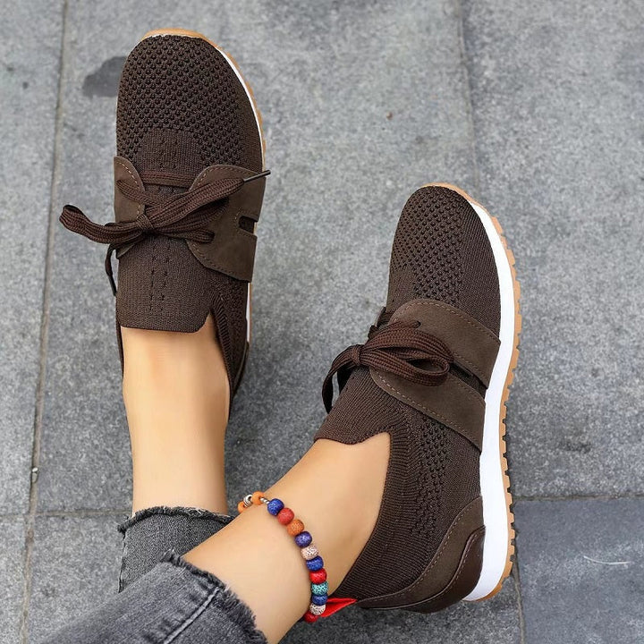Women’s Knit Sneakers - Breathable Soft Fabric - Lace-Up Comfort Fit - Casual Style