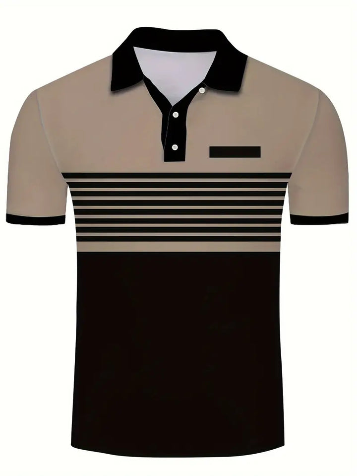 Men’s Polo Shirt – Slim Fit – Striped Chest Design – Short Sleeve Breathable