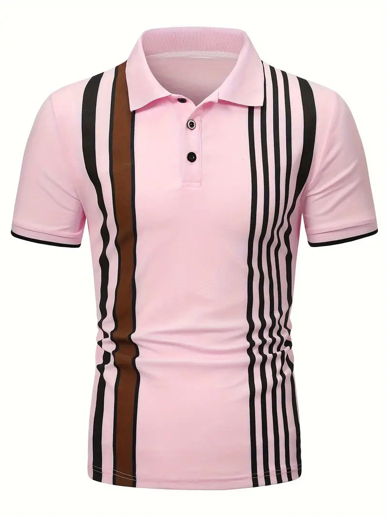 Men’s Polo Shirt - Regular Fit - Vertical Stripe Design - Button Placket Smart Casual