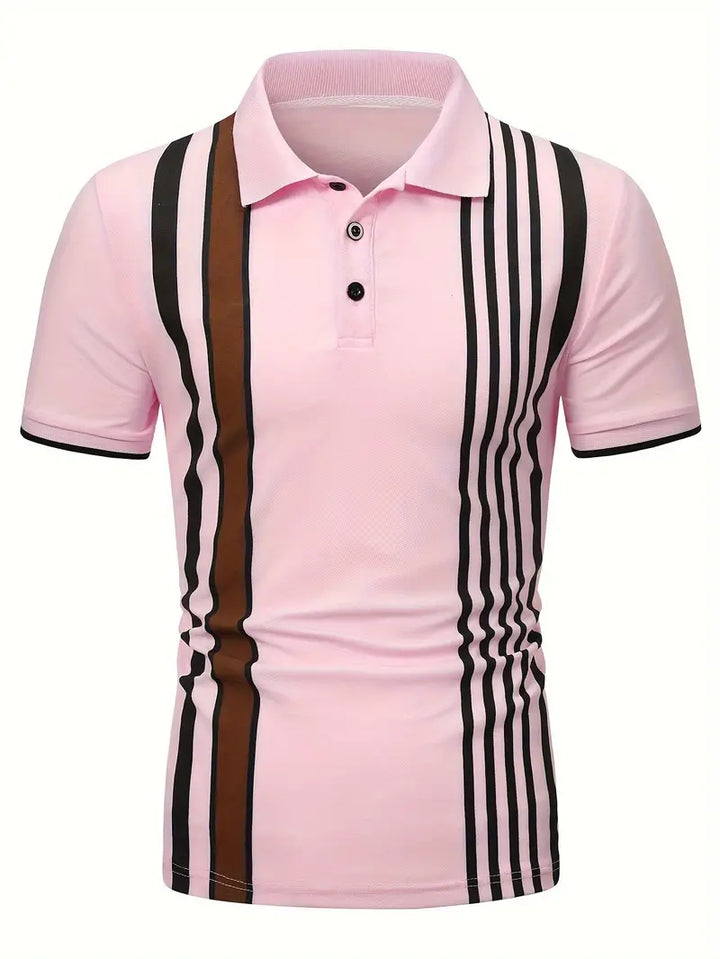 Men’s Polo Shirt - Regular Fit - Vertical Stripe Design - Button Placket Smart Casual