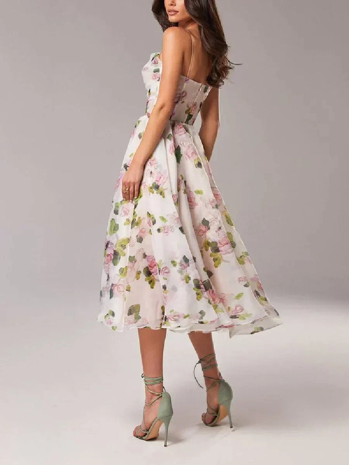 Women’s Midi Dress – A-Line Fit – Spaghetti Straps – Lightweight Floral Fabric