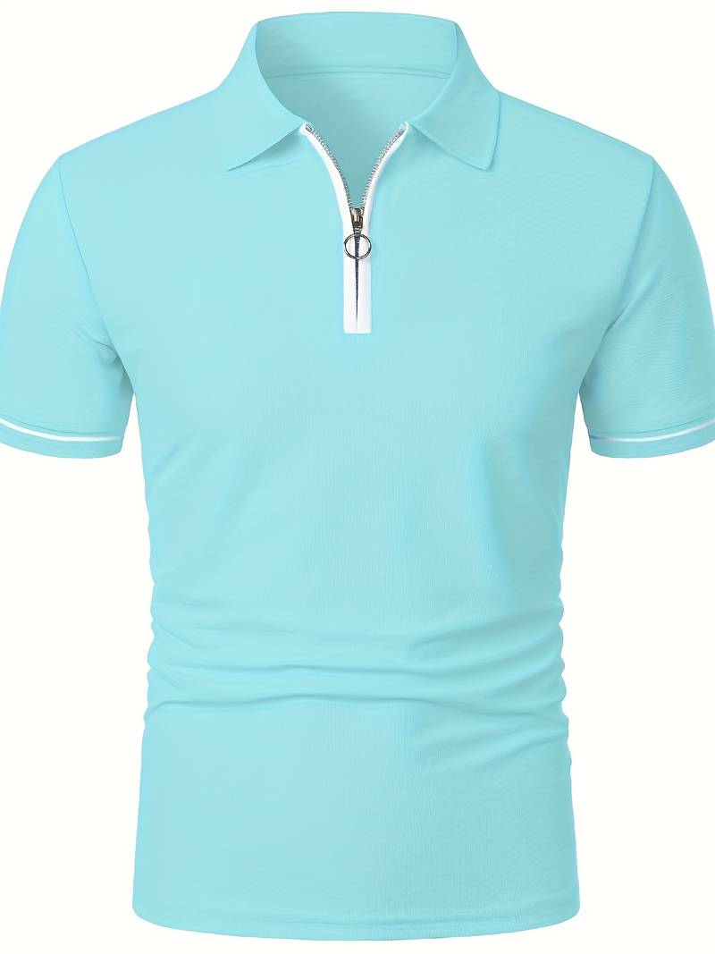 Men’s Polo Shirt - Zipper Neckline - Short Sleeve - Breathable Casual Wear