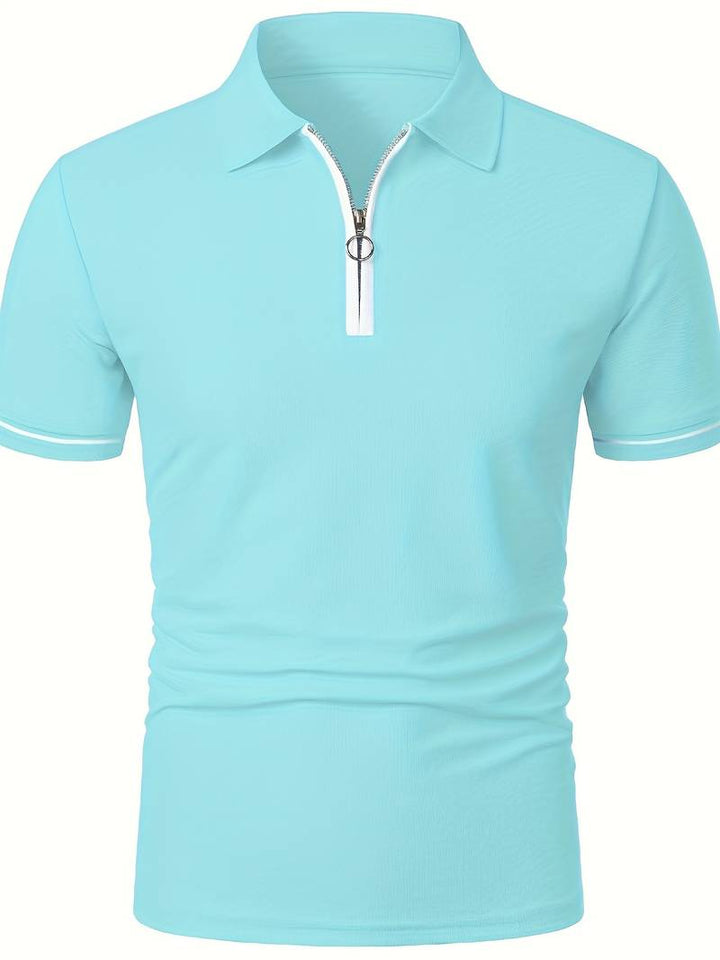 Men’s Polo Shirt - Zipper Neckline - Short Sleeve - Breathable Casual Wear