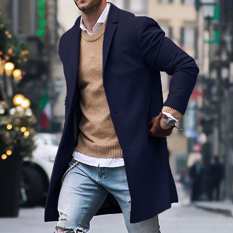 Men’s Trench Coat – Tailored Fit – Full Length – Hidden Buttons – Luxury Fabric – Lapel Collar