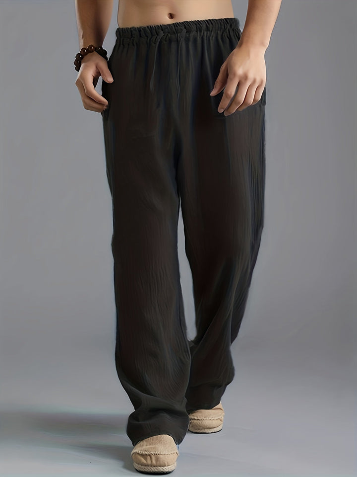 Men’s Casual Trousers – Relaxed Fit – Elastic Waist – Full Length – Natural Fibers