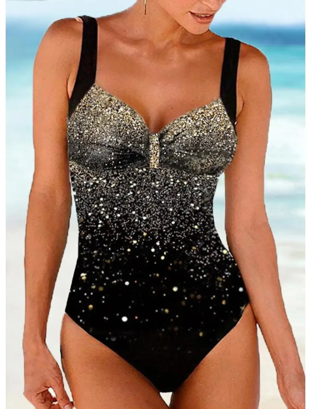 Women’s One-Piece Swimsuit – Shaping Fit – Built-In Bra – Sequin Gradient Print
