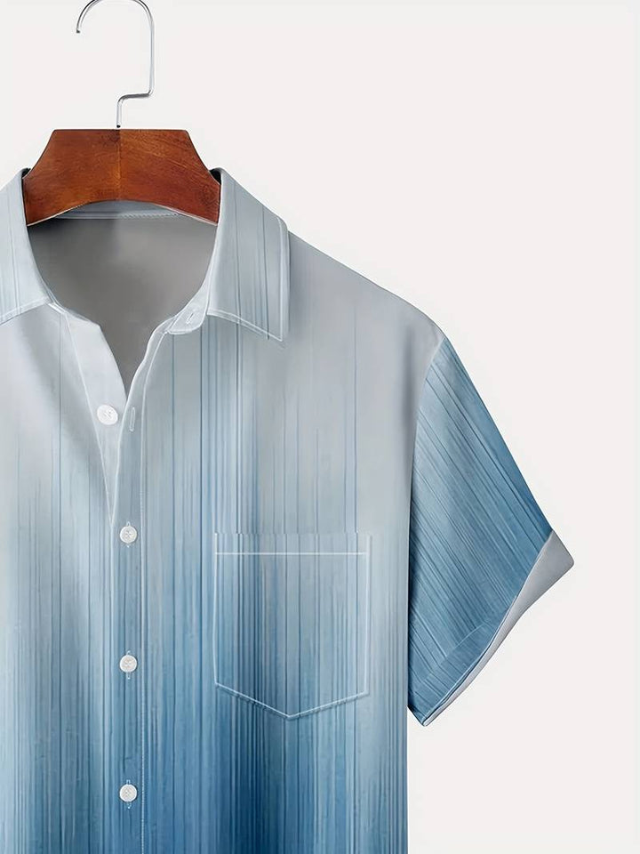 Men’s Short-Sleeve Button-Up Shirt - Gradient Pattern - Lightweight Casual Fit